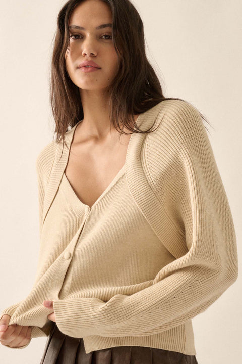 Shrug It Off Layered-Look Rib-Knit Cardigan Sweater - ShopPromesa