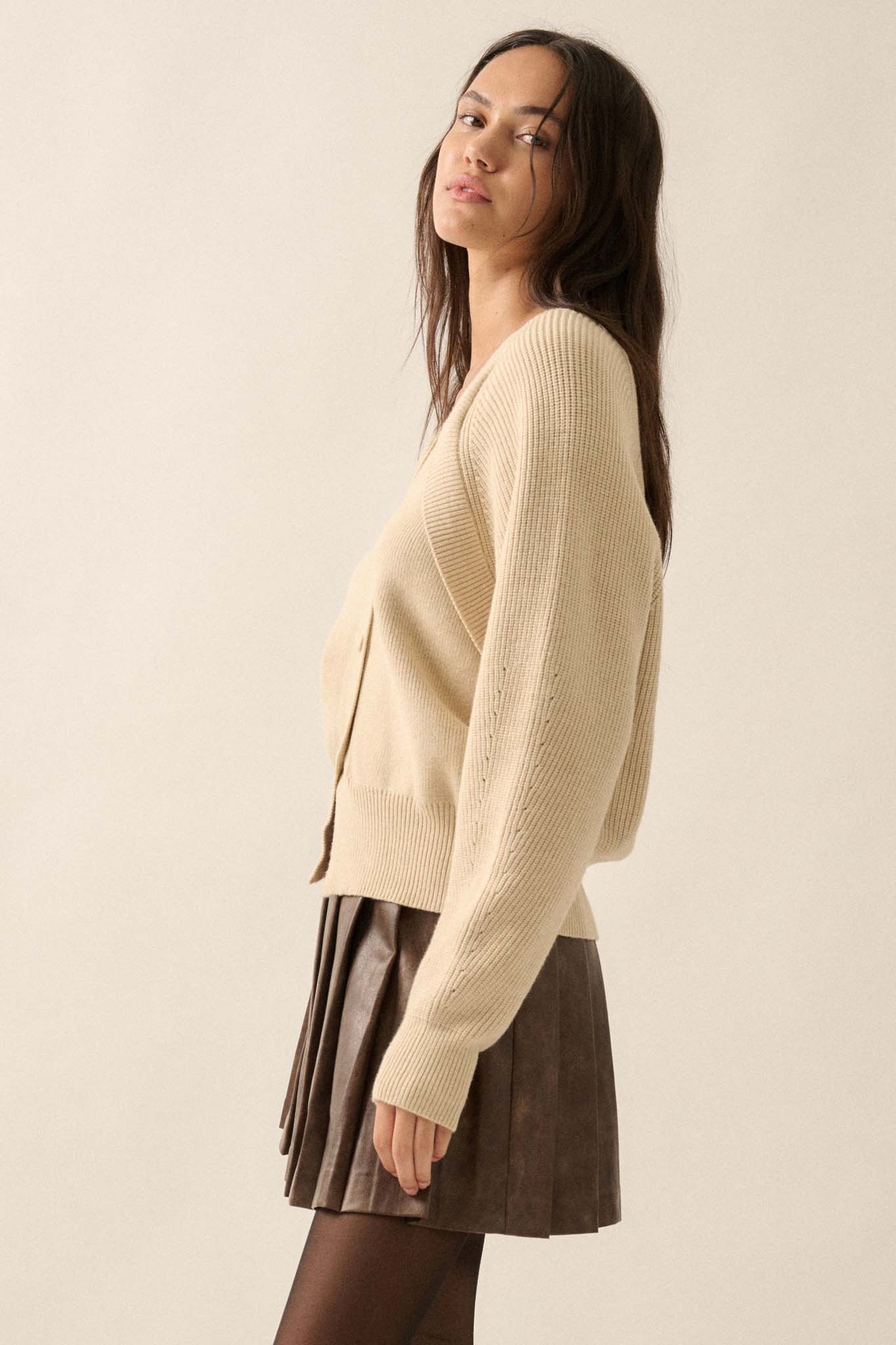 Shrug It Off Layered-Look Rib-Knit Cardigan Sweater - ShopPromesa