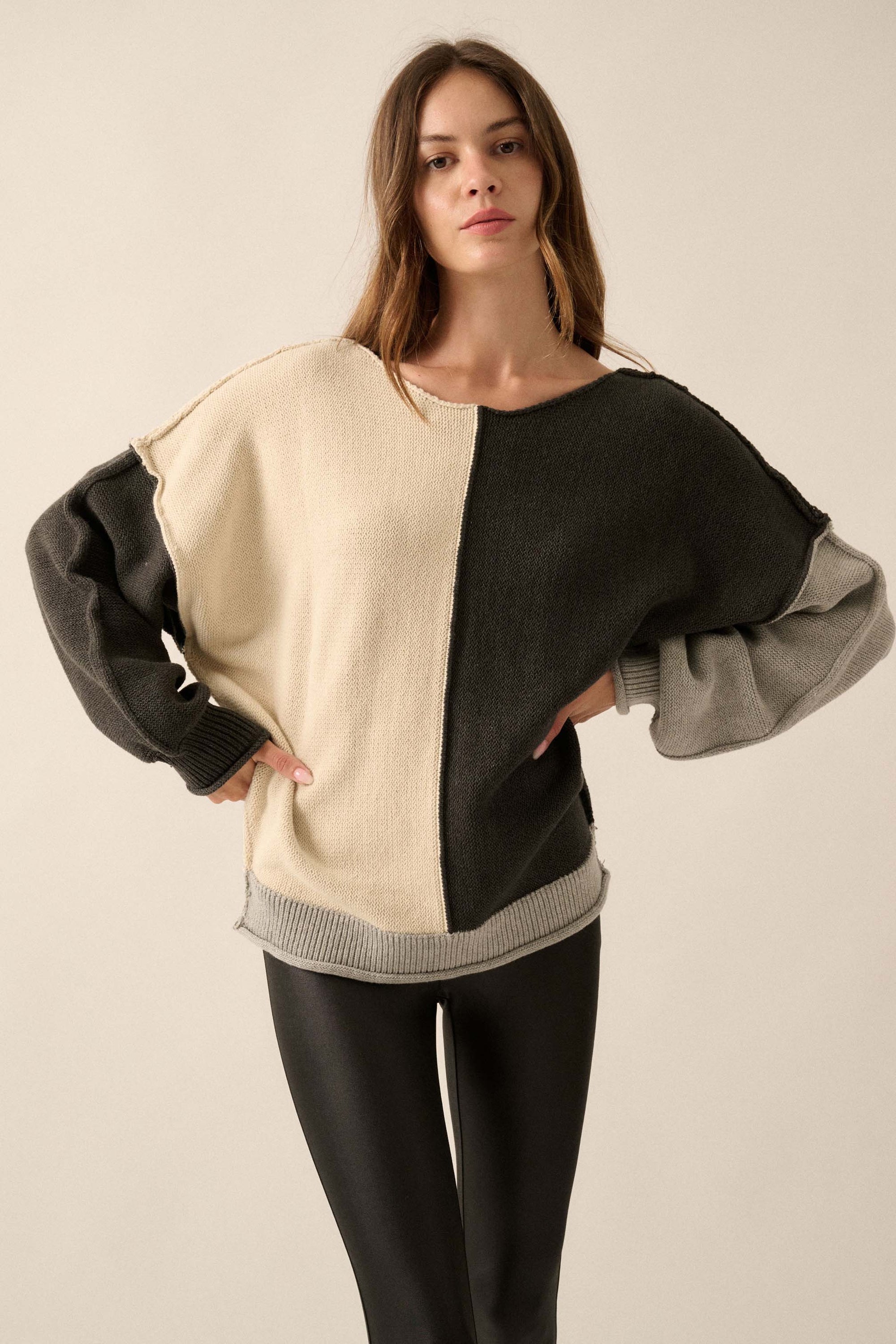 Color Scheme Colorblock Knit Boatneck Sweater - ShopPromesa