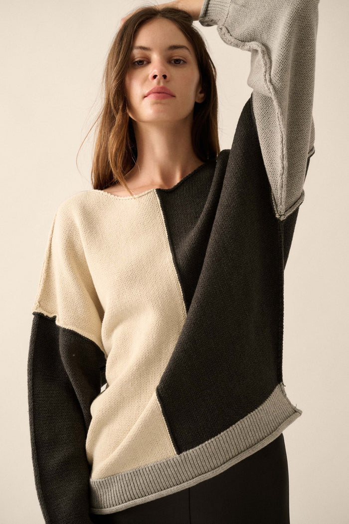 Color Scheme Colorblock Knit Boatneck Sweater - ShopPromesa