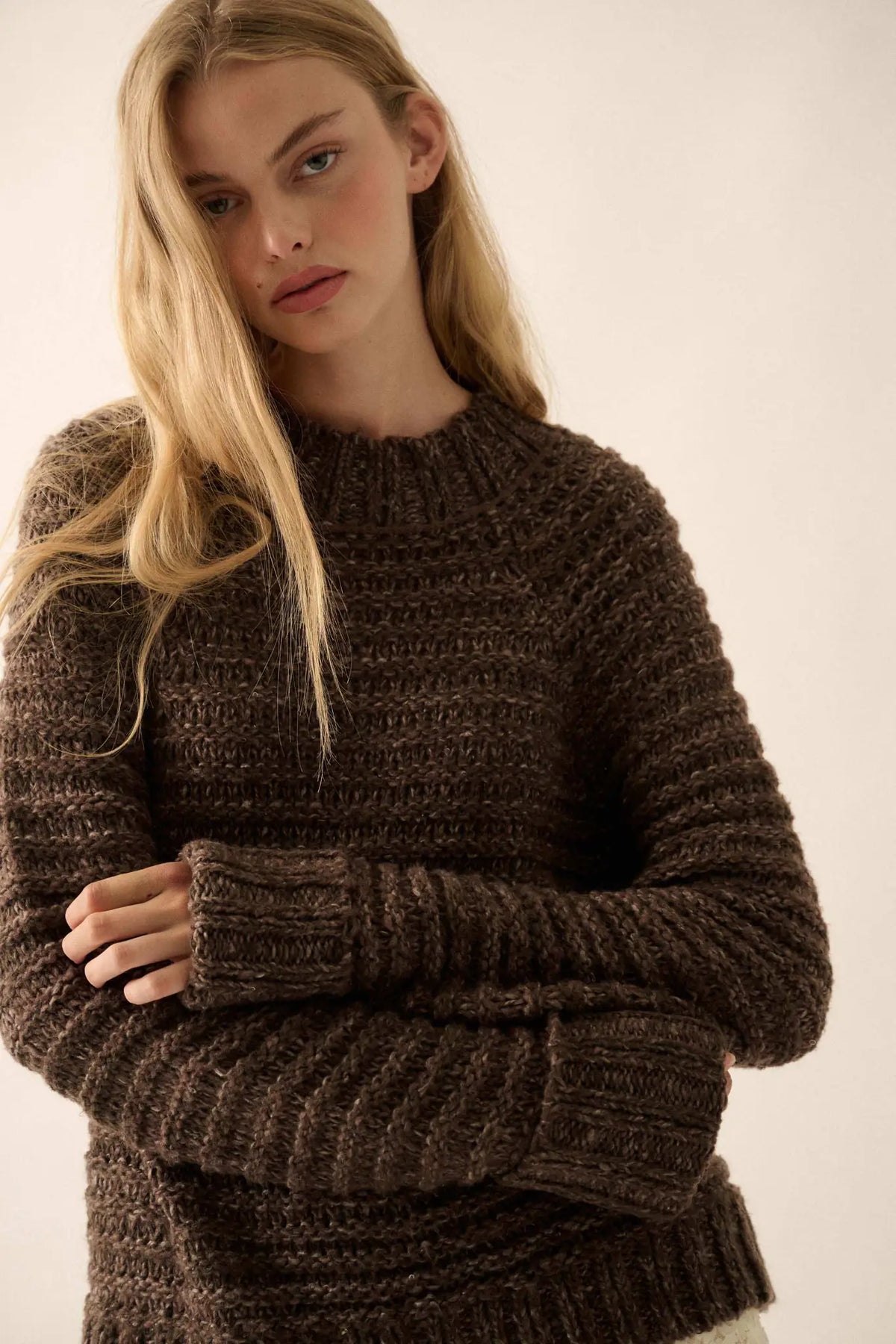 トップス gajess Kanon Logo Rib Knit brown Get Comfy Chunky Horizontal Rib-Knit Sweater | ShopPromesa