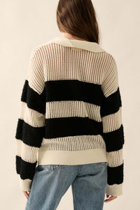 Raise the Bar Fuzzy Knit and Net Striped Sweater - ShopPromesa