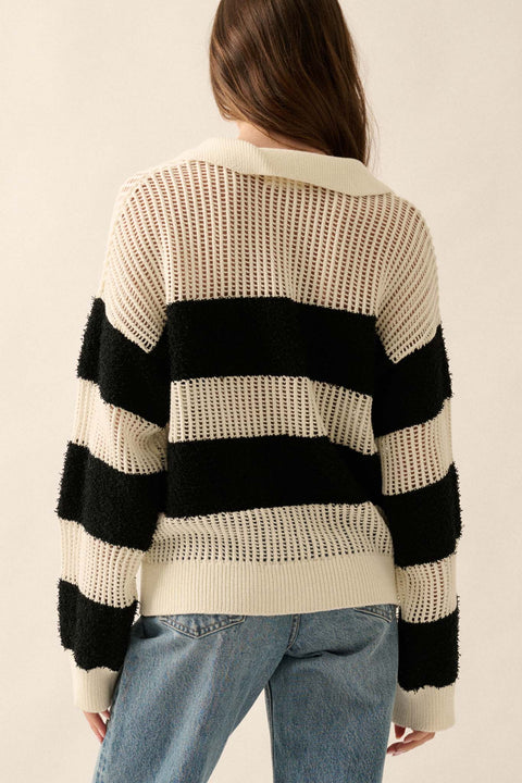 Raise the Bar Fuzzy Knit and Net Striped Sweater - ShopPromesa