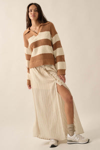 Raise the Bar Fuzzy Knit and Net Striped Sweater - ShopPromesa