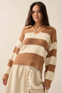 Raise the Bar Fuzzy Knit and Net Striped Sweater - ShopPromesa