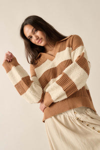 Raise the Bar Fuzzy Knit and Net Striped Sweater - ShopPromesa