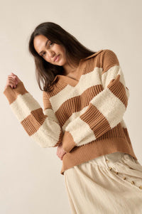 Raise the Bar Fuzzy Knit and Net Striped Sweater - ShopPromesa