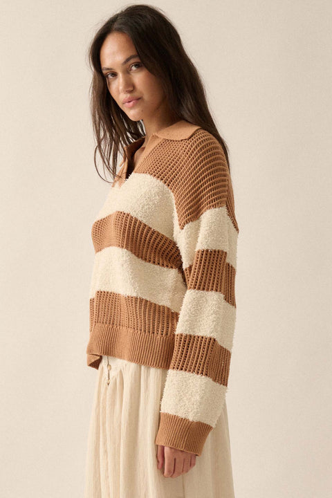 Raise the Bar Fuzzy Knit and Net Striped Sweater - ShopPromesa