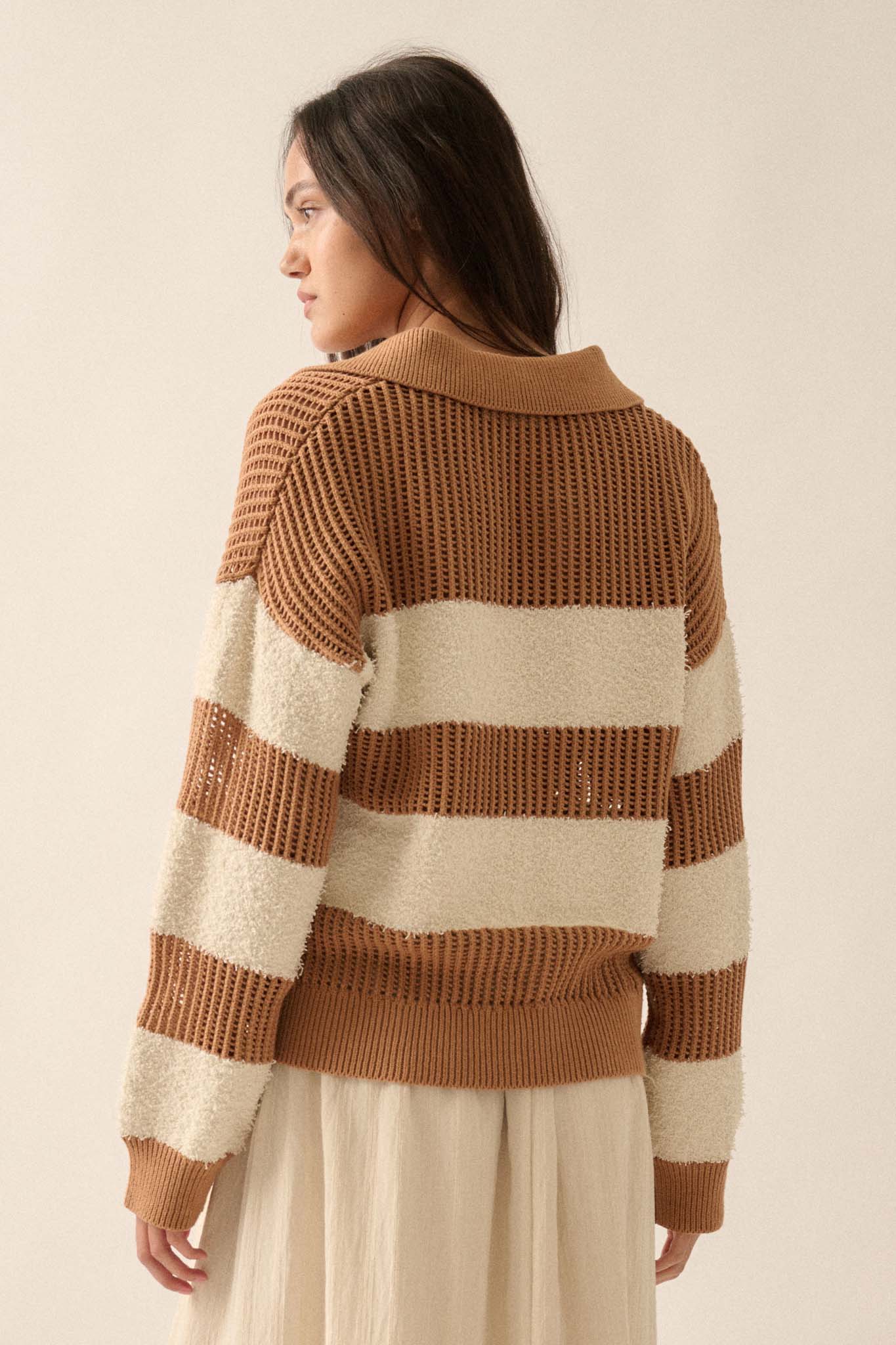 Raise the Bar Fuzzy Knit and Net Striped Sweater - ShopPromesa