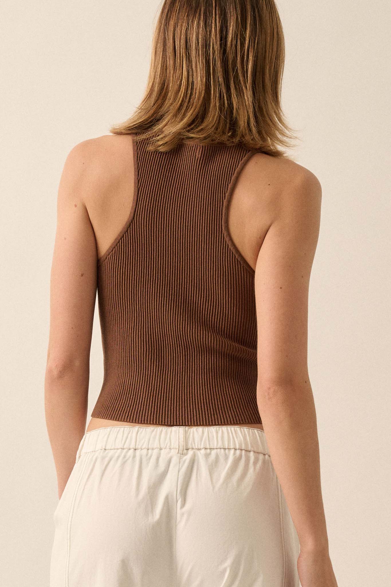 Shaper Fit Crewneck Rib-Knit Racerback Tank Top - ShopPromesa