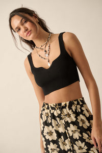 Shaper Fit Cropped Rib-Knit Sweetheart Tank Top - ShopPromesa