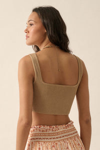 Shaper Fit Cropped Rib-Knit Sweetheart Tank Top - ShopPromesa