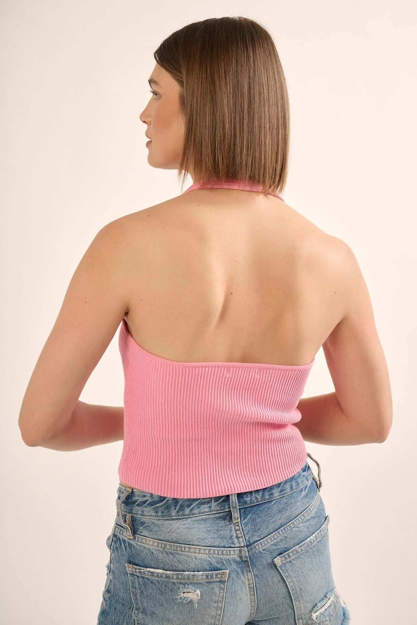 Shaper Fit Halter Rib-Knit Open-Back Tank Top - ShopPromesa