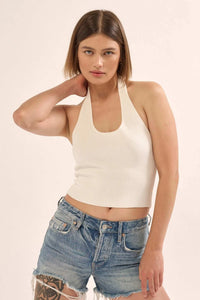 Shaper Fit Halter Rib-Knit Open-Back Tank Top - ShopPromesa