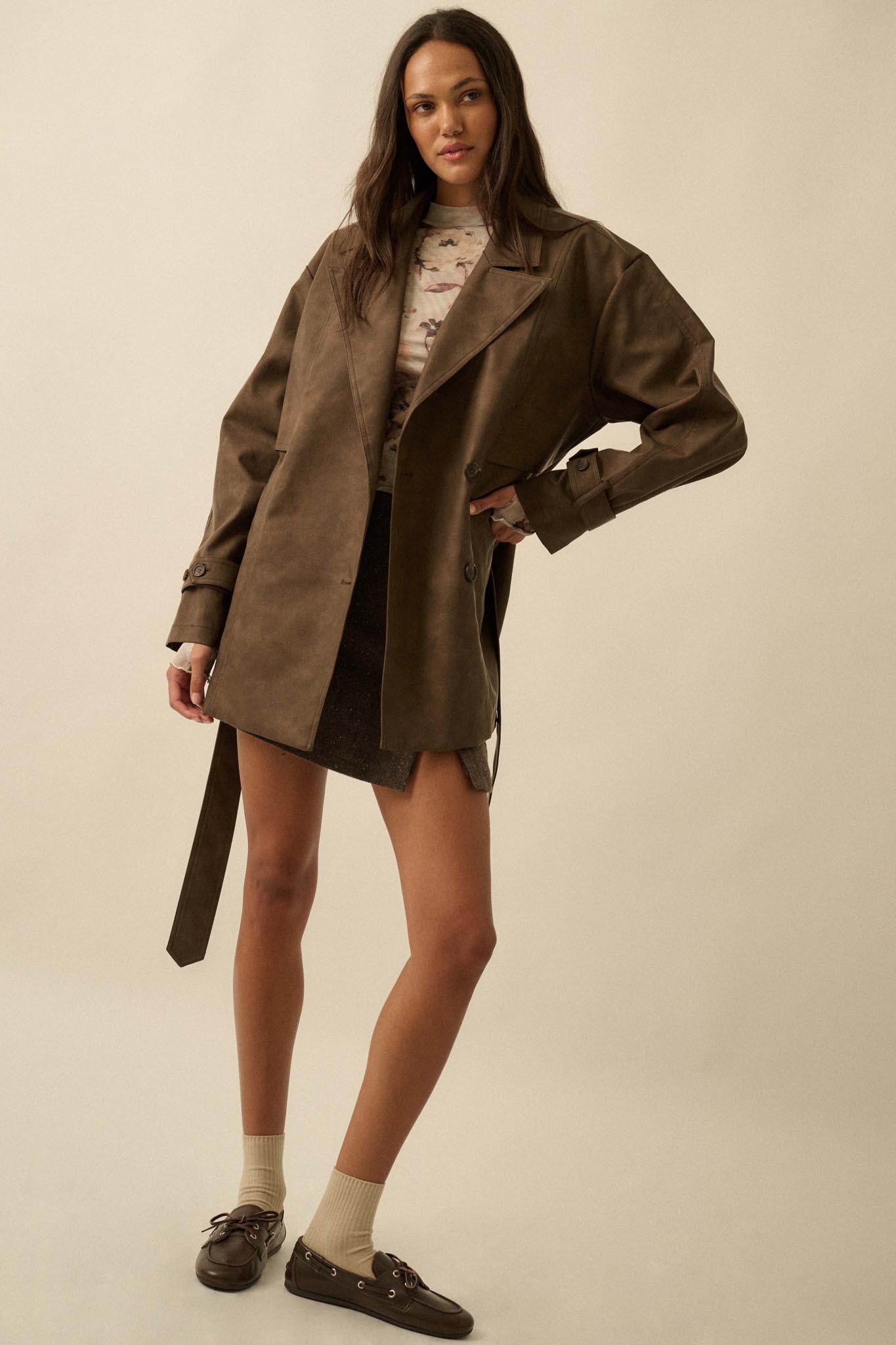 Case Closed Vegan Leather Cropped Trench Coat - ShopPromesa