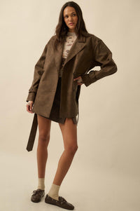 Case Closed Vegan Leather Cropped Trench Coat - ShopPromesa