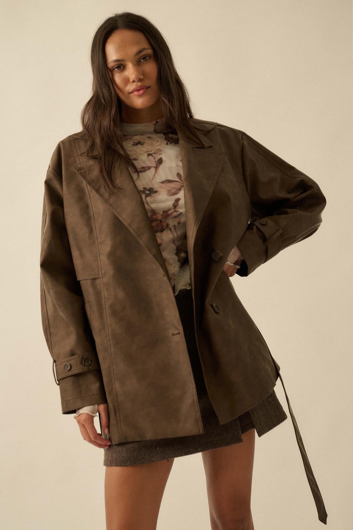 Case Closed Vegan Leather Cropped Trench Coat - ShopPromesa