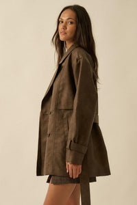 Case Closed Vegan Leather Cropped Trench Coat - ShopPromesa
