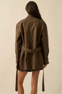 Case Closed Vegan Leather Cropped Trench Coat - ShopPromesa