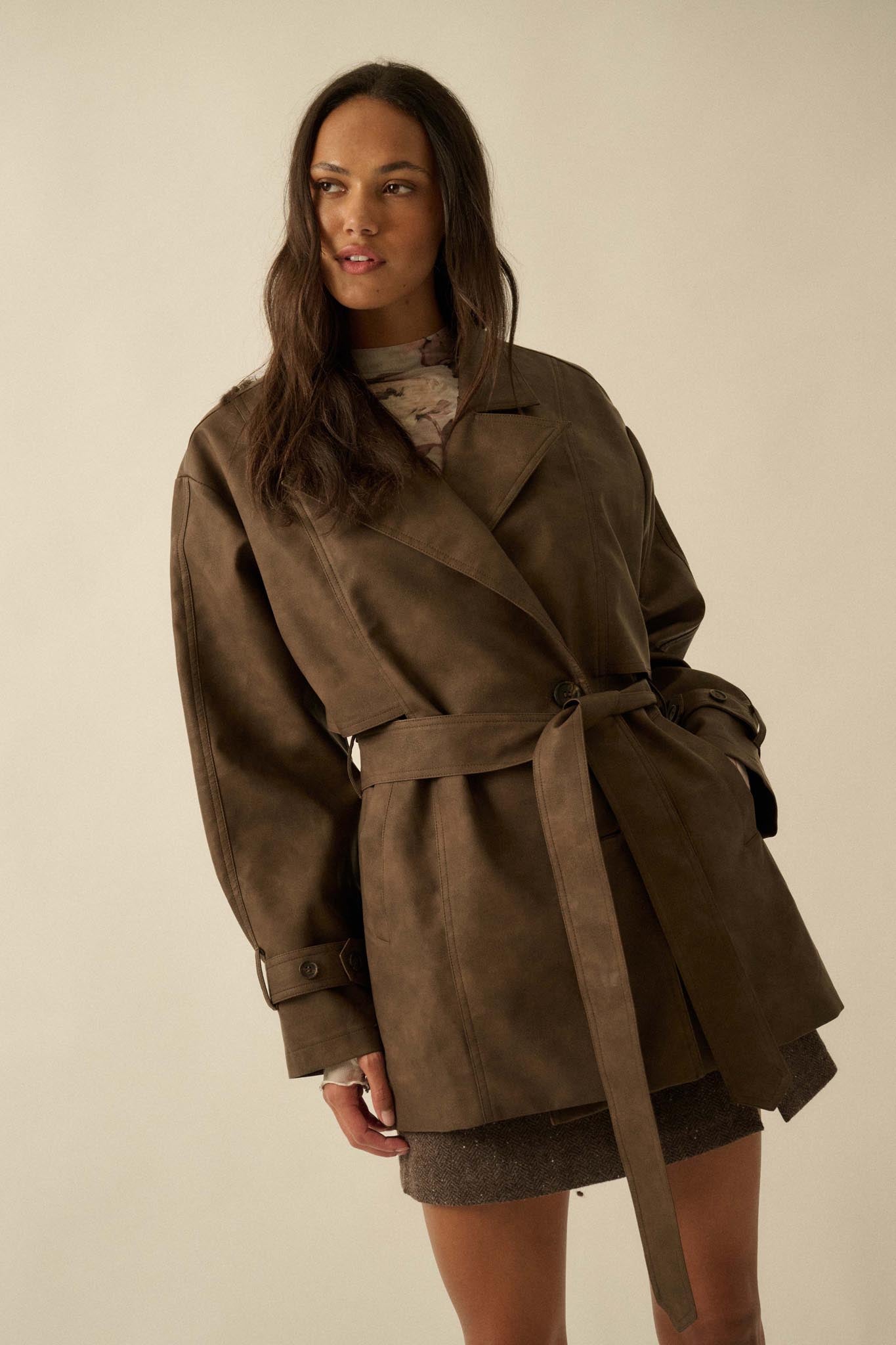 Case Closed Vegan Leather Cropped Trench Coat - ShopPromesa