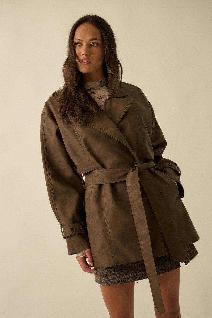 Case Closed Vegan Leather Cropped Trench Coat - ShopPromesa