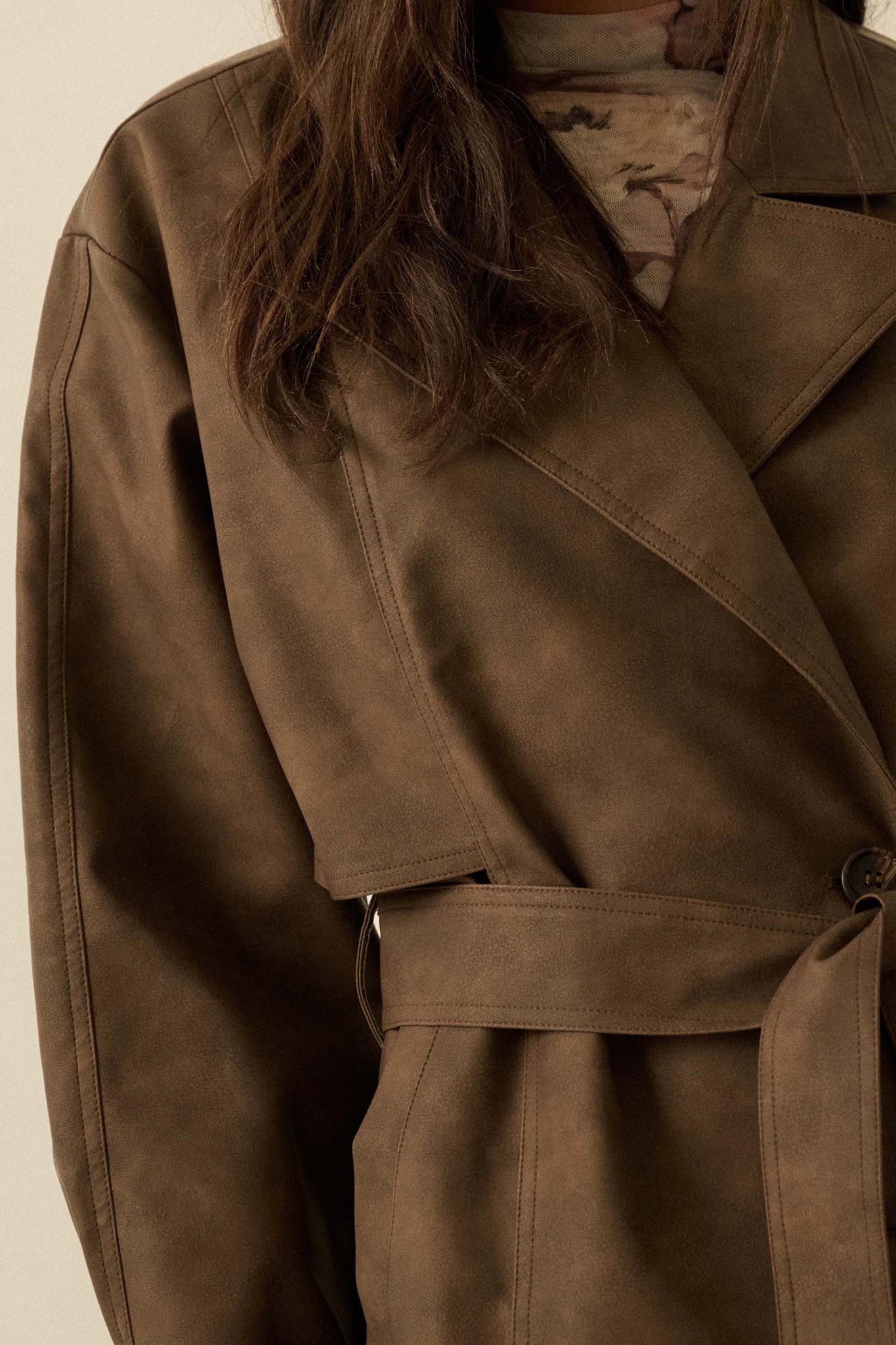 Case Closed Vegan Leather Cropped Trench Coat - ShopPromesa