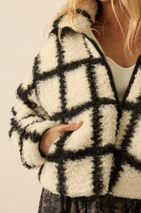 Outside the Box Check-Print Sherpa Fleece Jacket - ShopPromesa