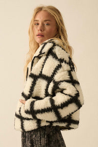 Outside the Box Check-Print Sherpa Fleece Jacket - ShopPromesa