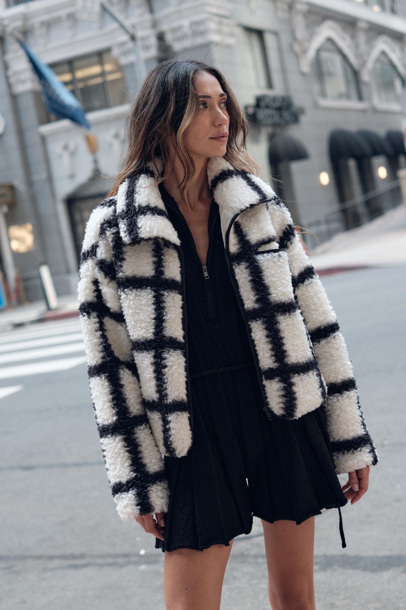 Outside the Box Check-Print Sherpa Fleece Jacket - ShopPromesa