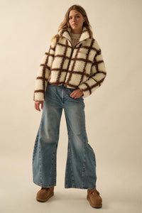 Outside the Box Check-Print Sherpa Fleece Jacket - ShopPromesa