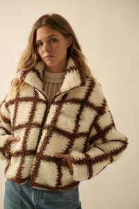 Outside the Box Check-Print Sherpa Fleece Jacket - ShopPromesa