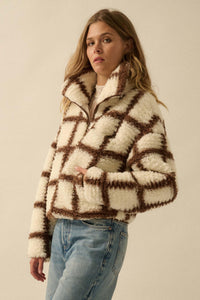 Outside the Box Check-Print Sherpa Fleece Jacket - ShopPromesa