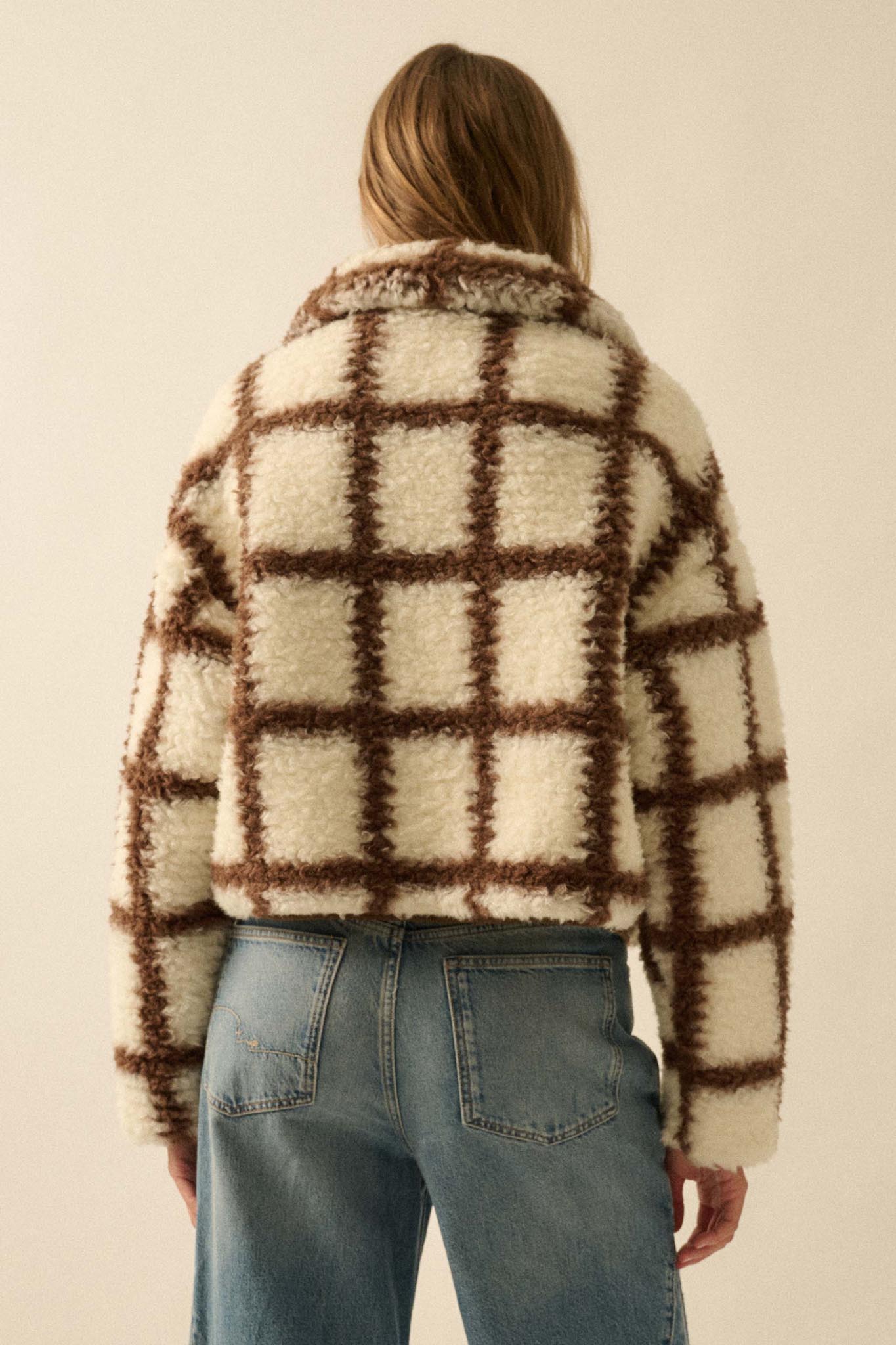 Outside the Box Check-Print Sherpa Fleece Jacket - ShopPromesa