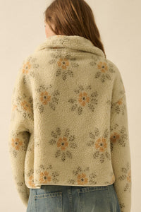 Fluffy Flowers Floral Sherpa Fleece Zip-Up Jacket - ShopPromesa