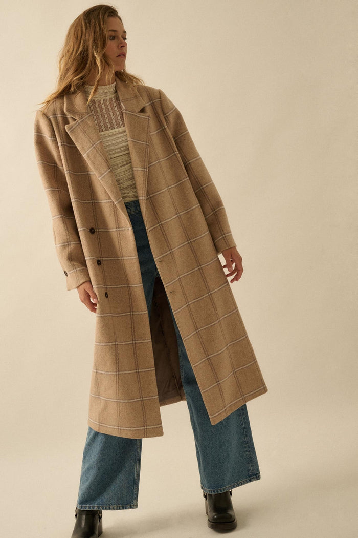 Checking In Plaid Double-Breasted Overcoat - ShopPromesa
