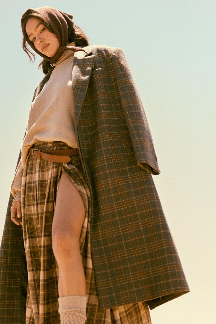 Check Please Double-Breasted Plaid Overcoat - ShopPromesa