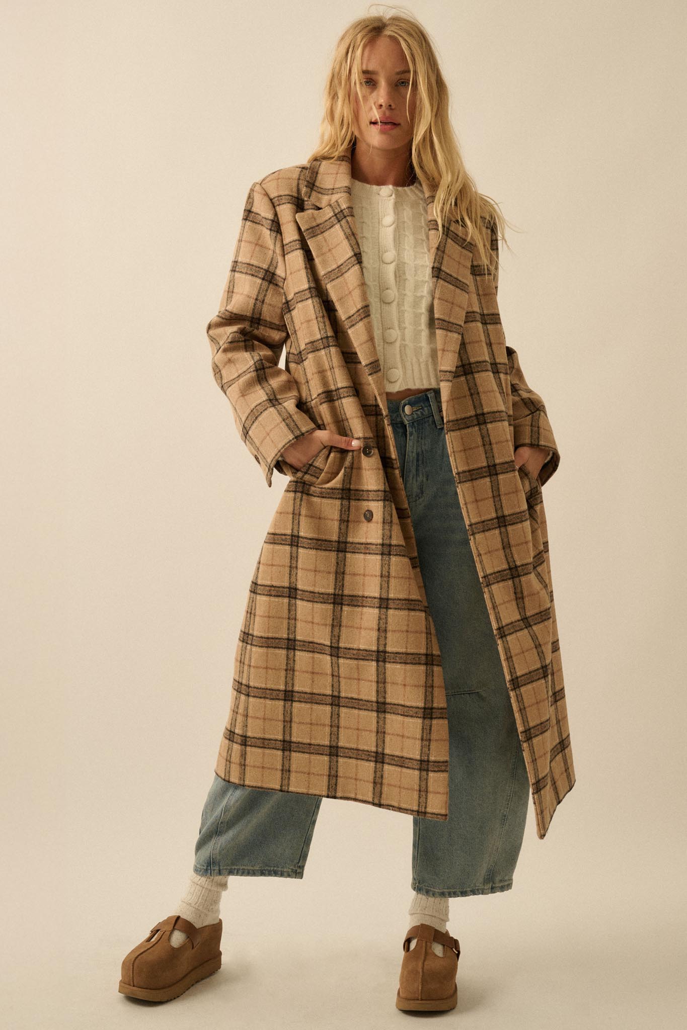 Check Please Double-Breasted Plaid Overcoat