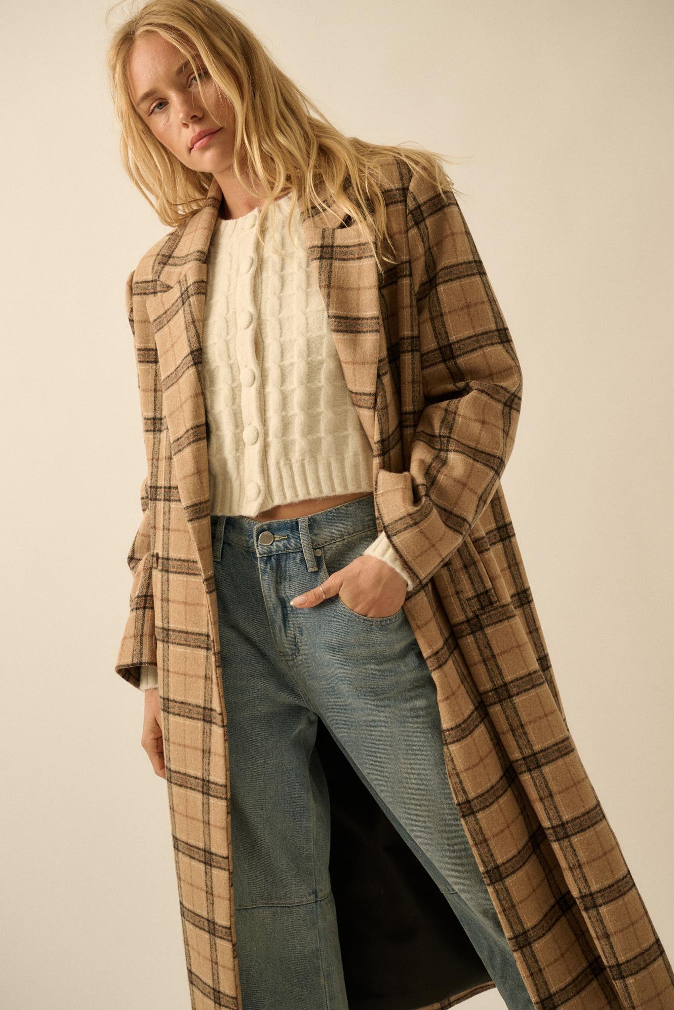 Check Please Double-Breasted Plaid Overcoat