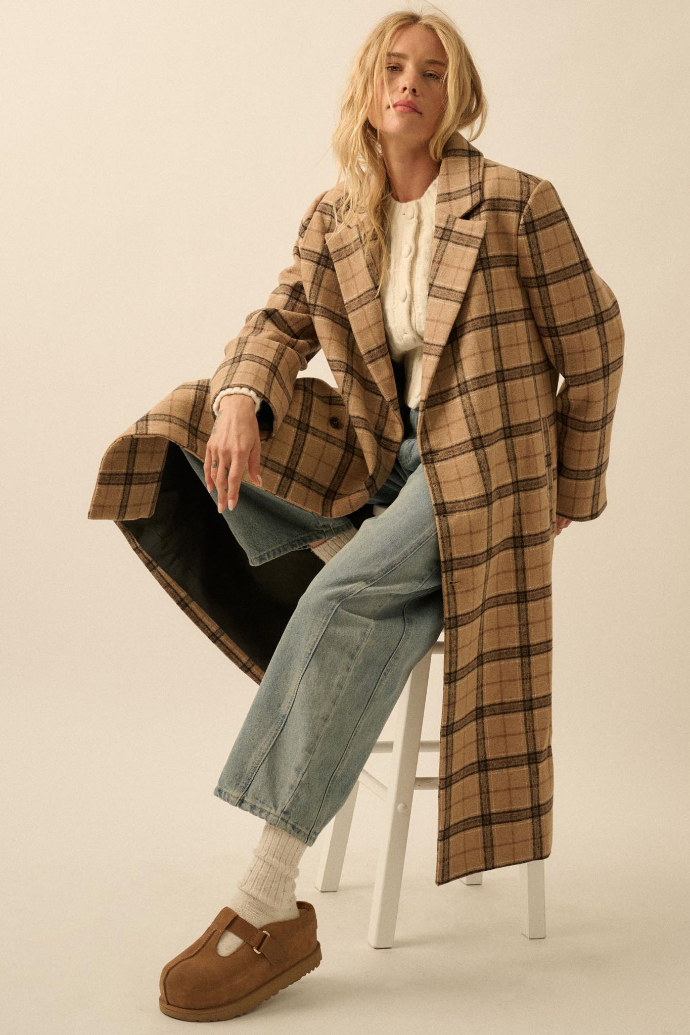 Check Please Double-Breasted Plaid Overcoat