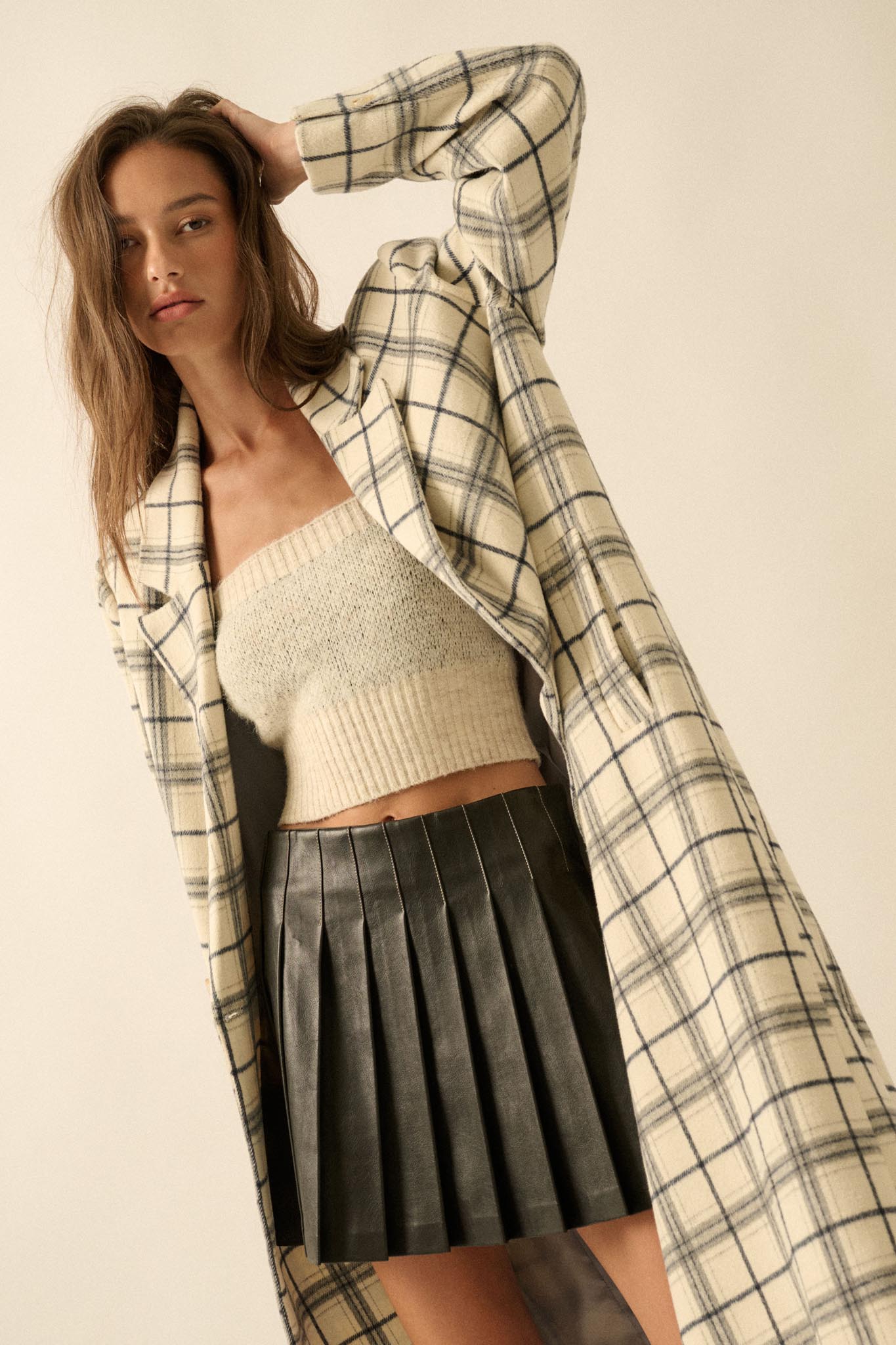 Checked Out Plaid Double-Breasted Overcoat - ShopPromesa