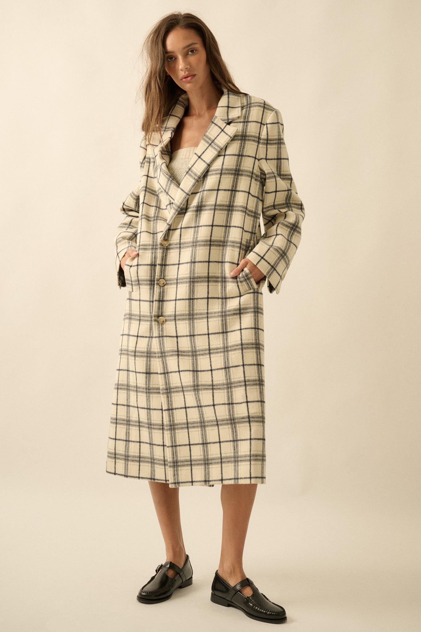 Checked Out Plaid Double-Breasted Overcoat - ShopPromesa