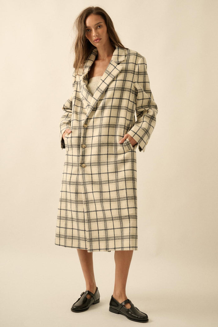 Checked Out Plaid Double-Breasted Overcoat - ShopPromesa
