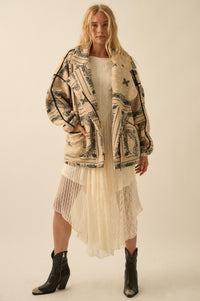 Saddle Song Bandana-Print Fleece Lapel Jacket - ShopPromesa