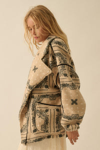 Saddle Song Bandana-Print Fleece Lapel Jacket - ShopPromesa