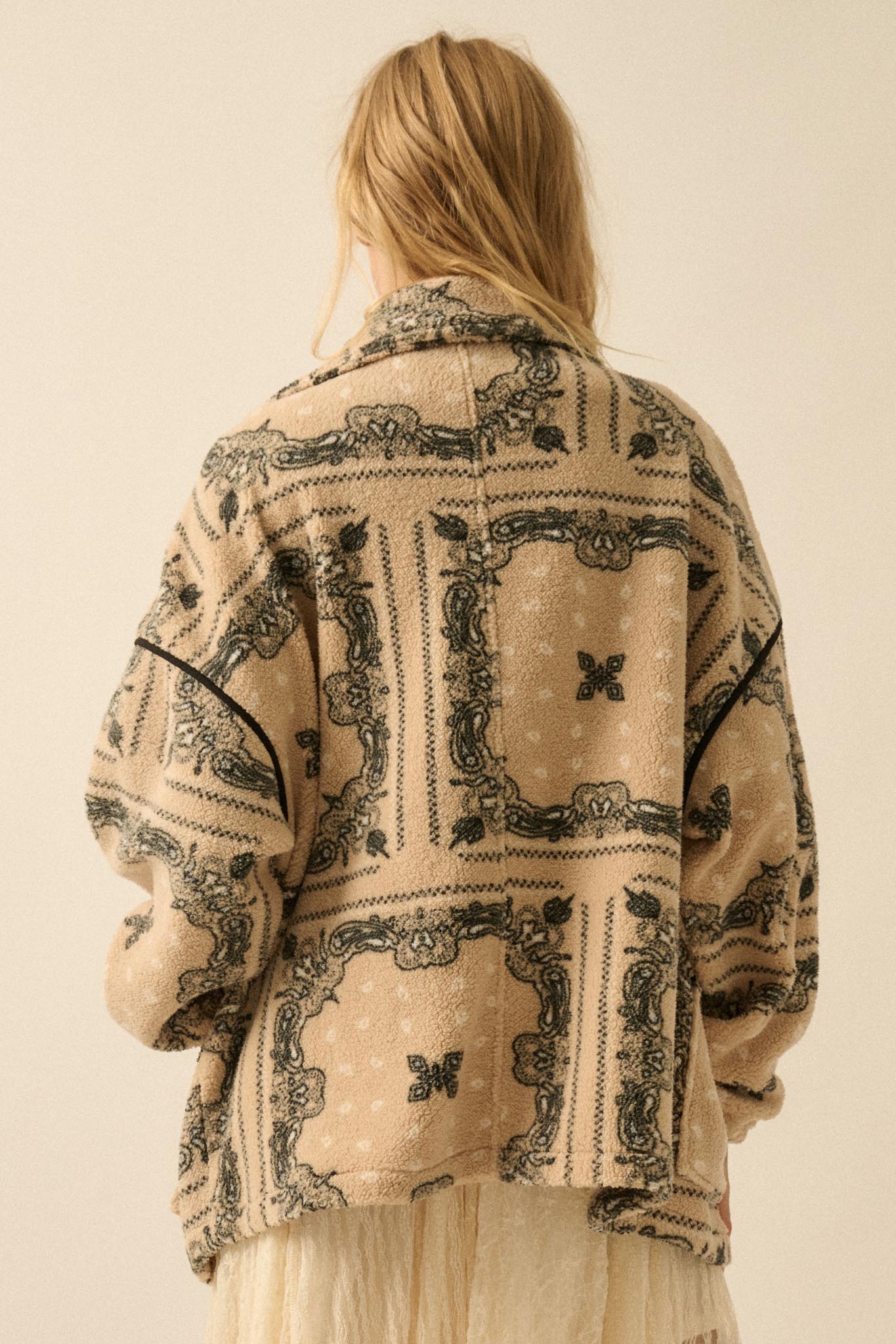 Saddle Song Bandana-Print Fleece Lapel Jacket - ShopPromesa