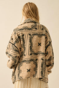 Saddle Song Bandana-Print Fleece Lapel Jacket - ShopPromesa