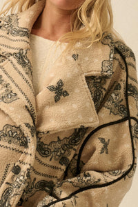 Saddle Song Bandana-Print Fleece Lapel Jacket - ShopPromesa