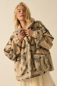 Saddle Song Bandana-Print Fleece Lapel Jacket - ShopPromesa