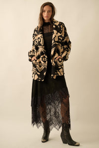 High Plains Geometric-Print Fleece Lapel Jacket - ShopPromesa