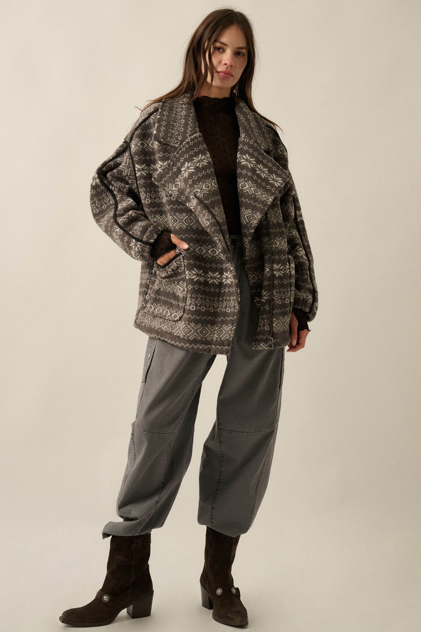 Alpine Lodge Fair Isle Fleece Oversize Jacket - ShopPromesa